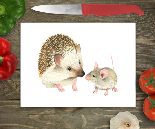 Hedgehog & Mouse Large Glass Chopping Board